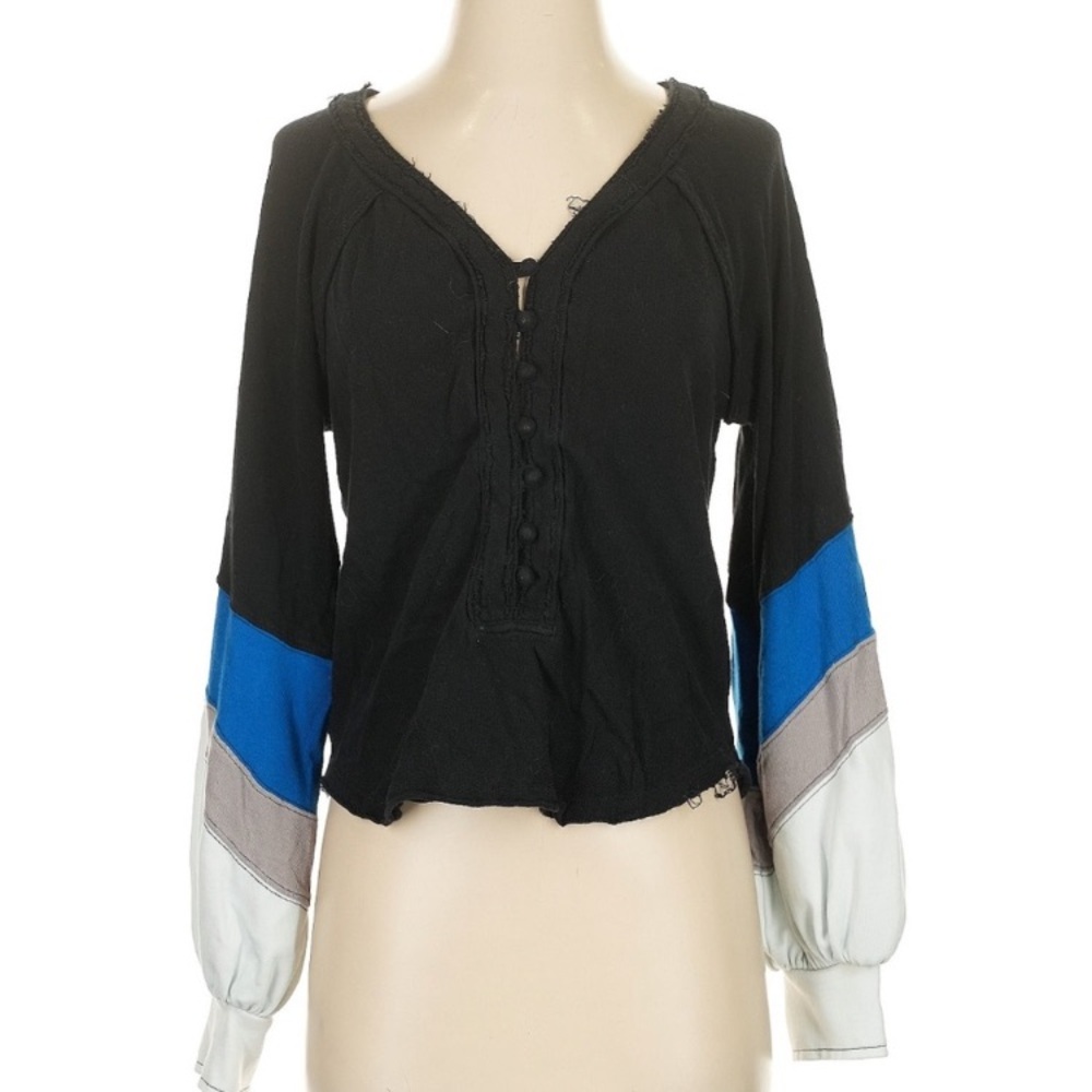 Free People Black/Blue Bell Sleeve long sleeve top size XS